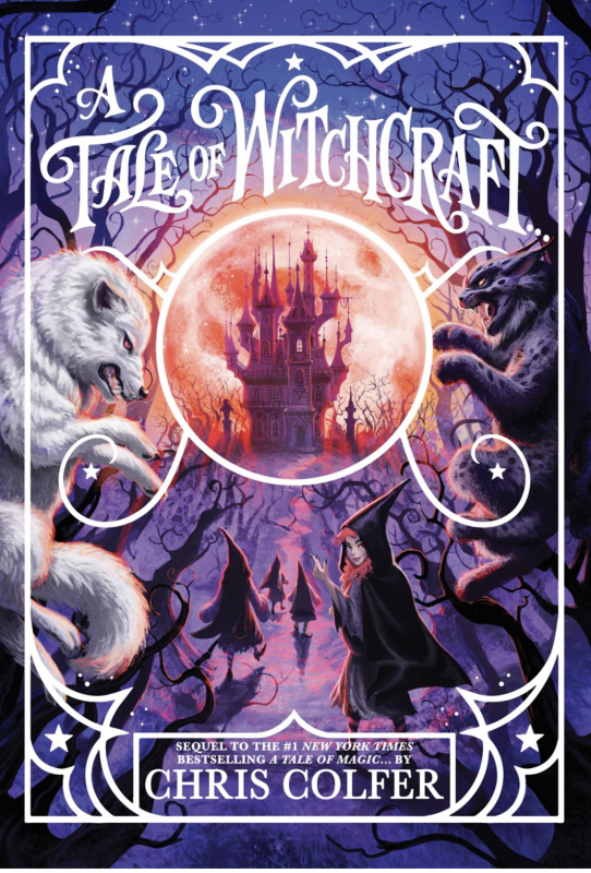 fantasy style cover with young witches, a wold, and a lynx in the forest