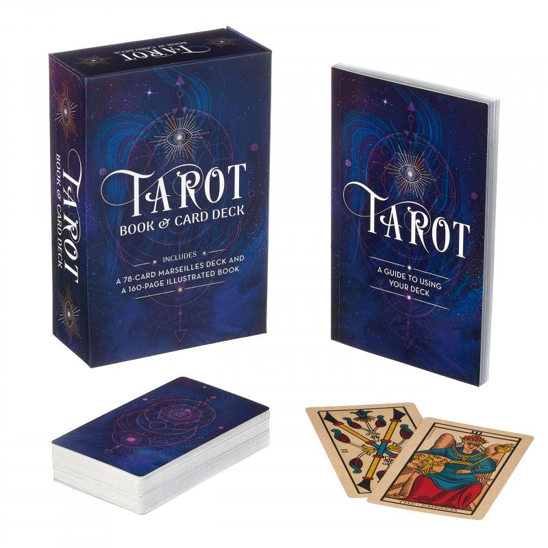 Photo showing gift box, book, and tarot deck