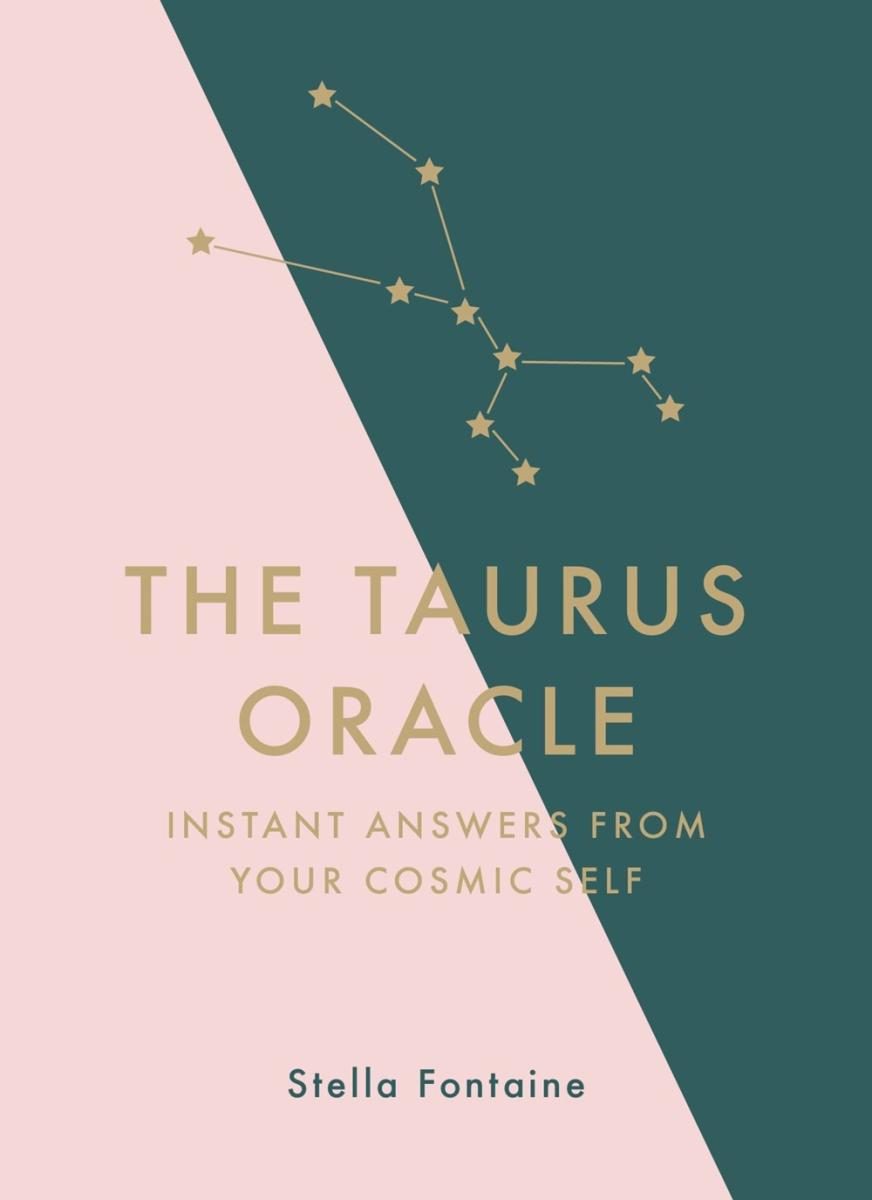 dark green background with white and gold gilt constellation of Taurus