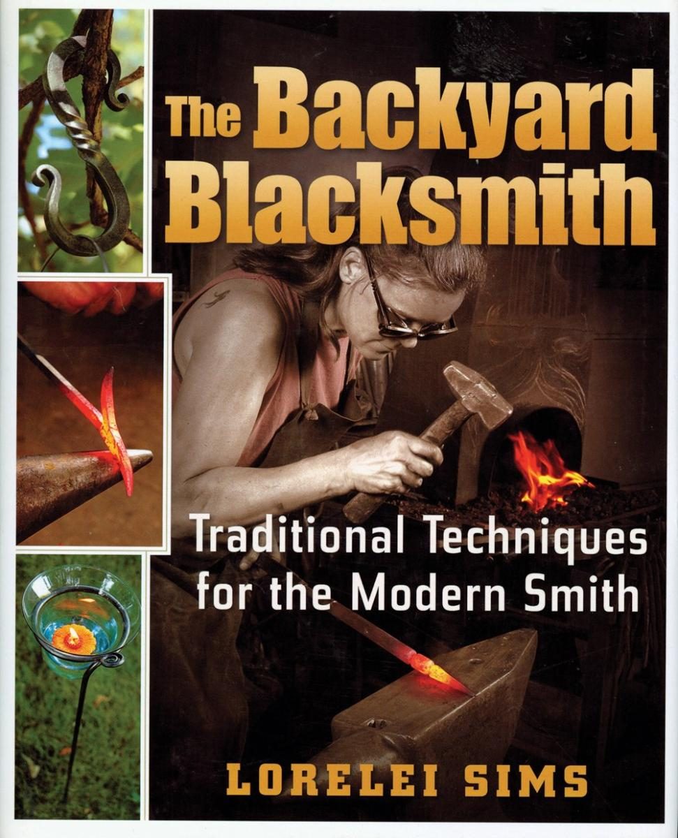 four photos one of an iron hood, the other of a blacksmithing technique, the other of an iron candleholder, and the main one of a blacksmith hitting hot iron