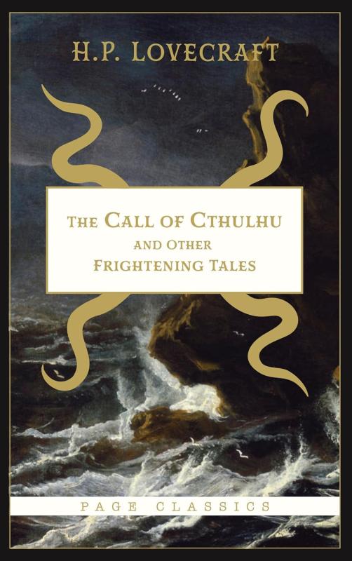 painting of a ravaging sea with gilt tentacles emerging from a central white box containing the info text