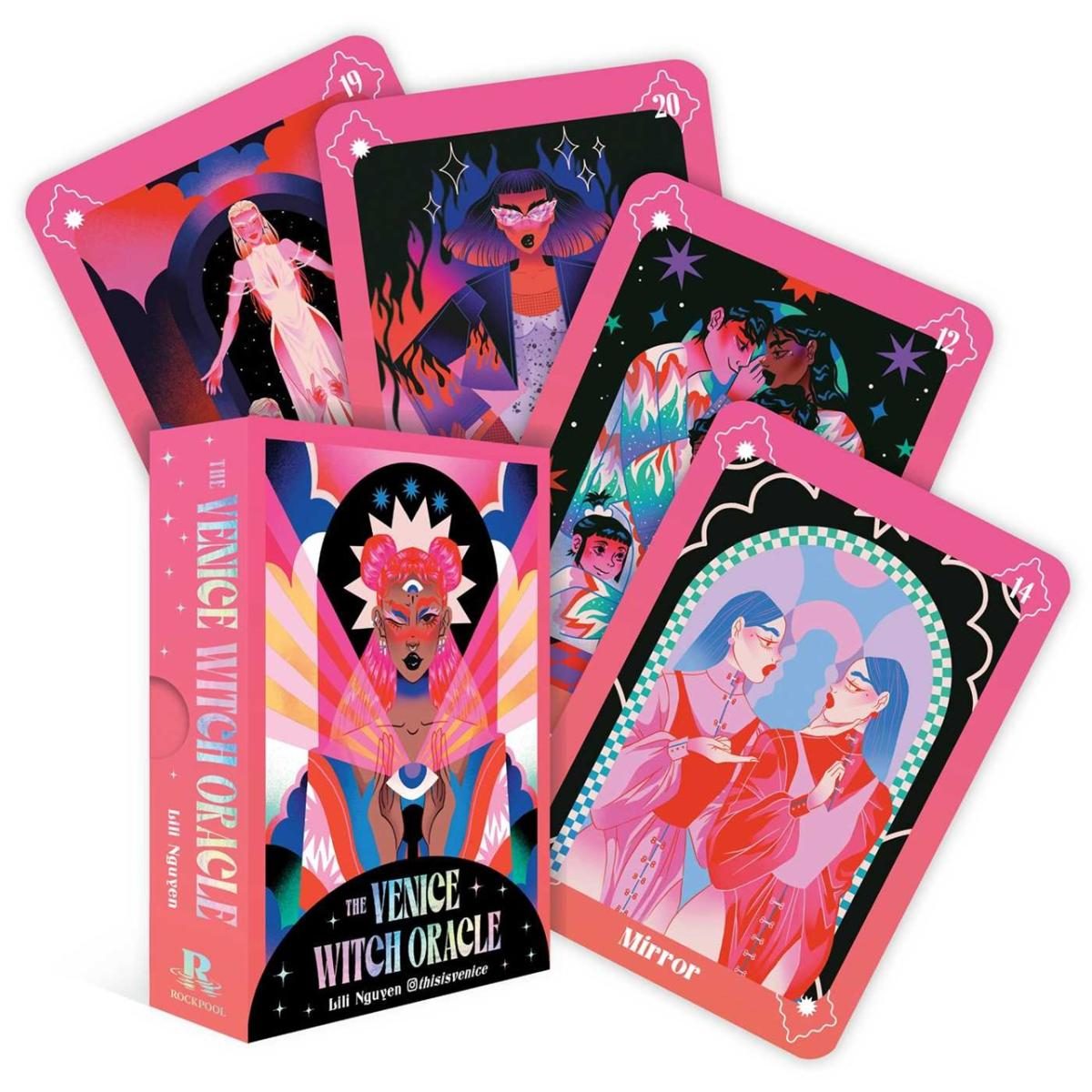 colorful mix of illustrated cards and sample box over a white background