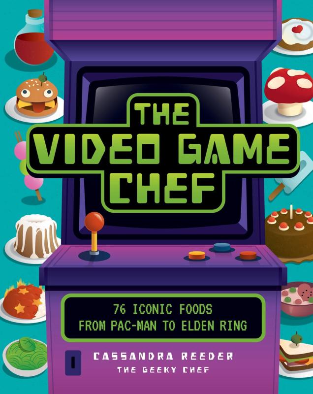 arcade machine with cartoon dishes around it