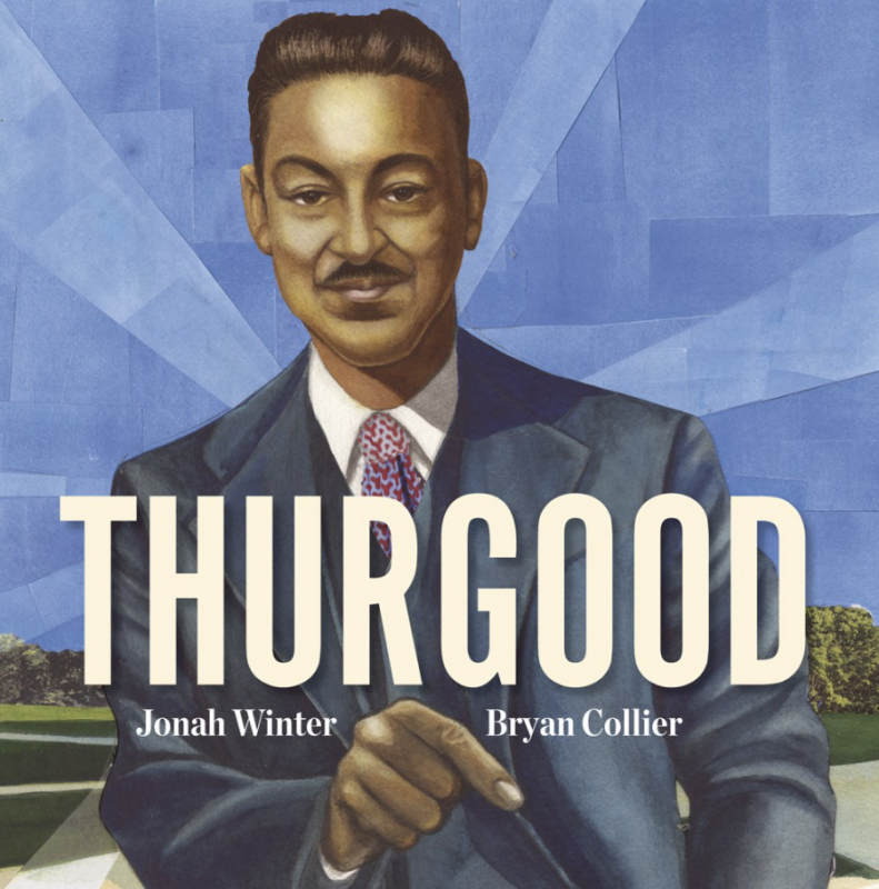 illustrated portrait of a young Thurgood Marshall in a suit