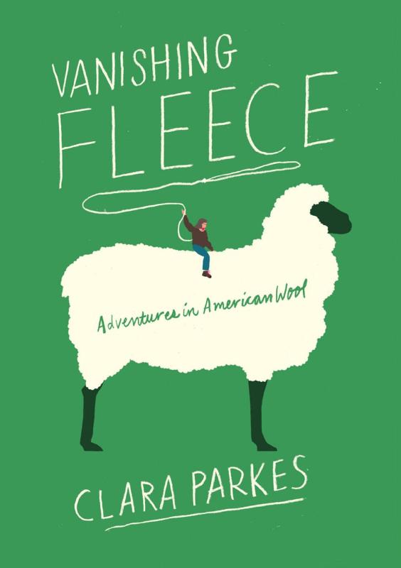 tiny person with a lasso on the back of a larger sheep, over a green background