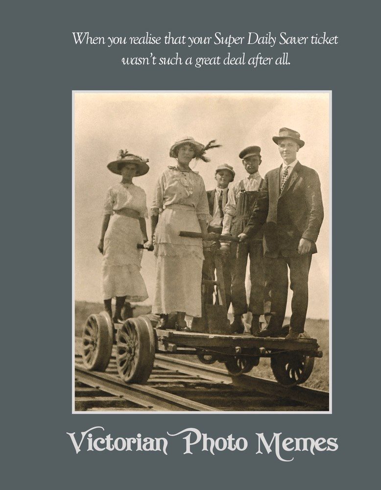 Victorian people on a Victorian cart in a Victorian Image with a green border