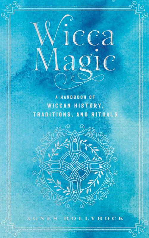 Watercolor blue background with a geometric sigil/symbol in the center in white line art 