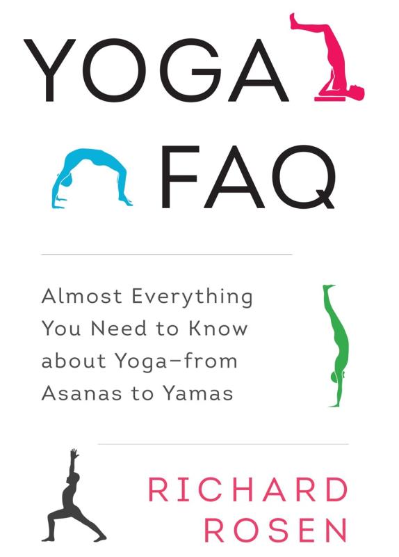different colored silhouettes in yoga positions over a white background
