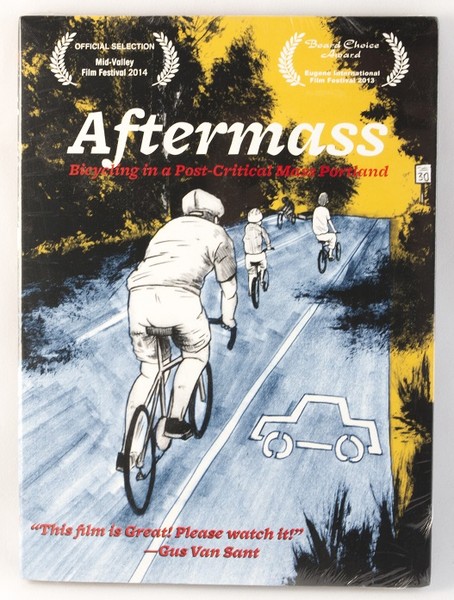 A DVD cover with an illustration of a few cyclists biking down the road