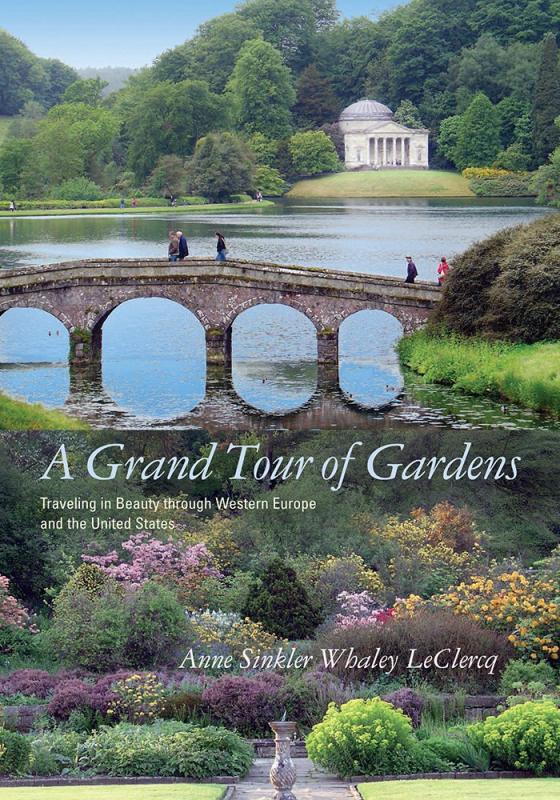 landscape of a blooming garden with bridge over water
