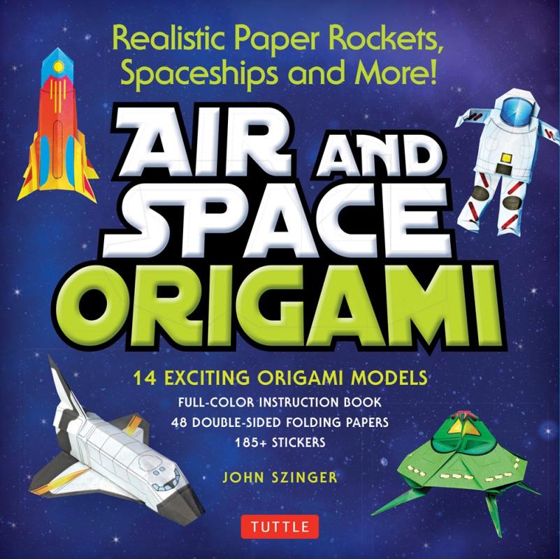 galactic background with folded origami figures