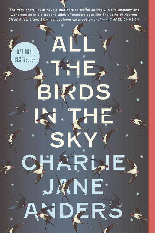 Gray cover with birds flying through the text