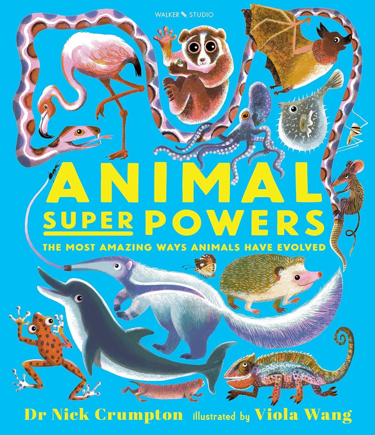 blue cover with bold yellow text and collage of various animals