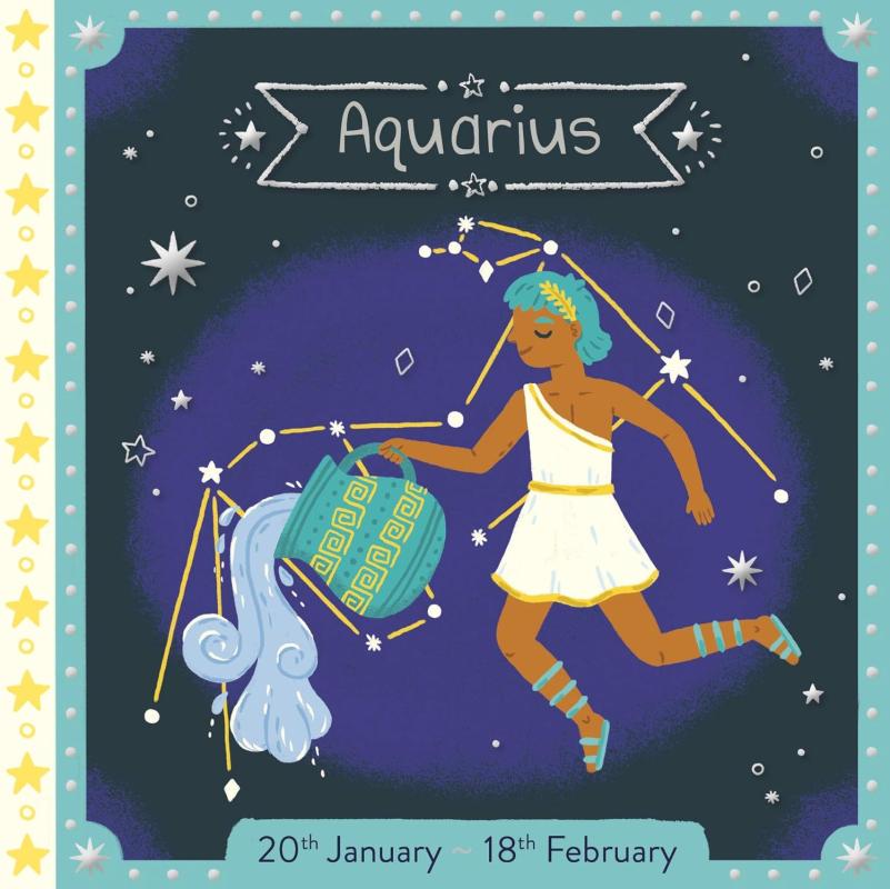 illustration of a zodiac sign with white text