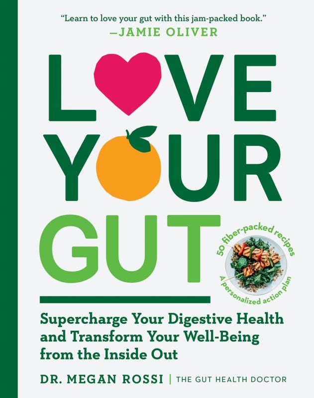 'love your gut' but spelled with a heart for the O in 'love' and an orange for the O in 'your'