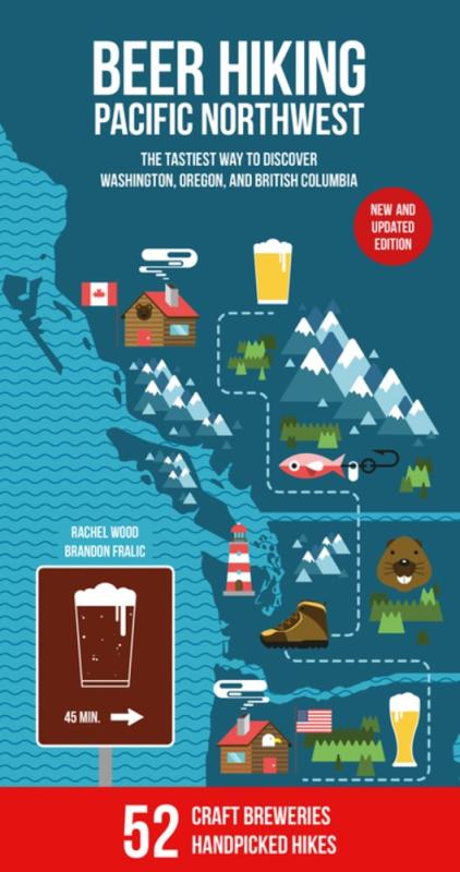 a map of the pacific northwest with icons representing mountains, beer, wildlife, and scenery
