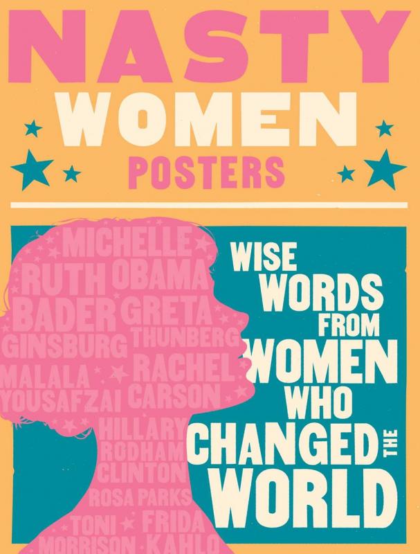 a woman's silhouette in pink with the names of famous world changing women printed inside the silhouette