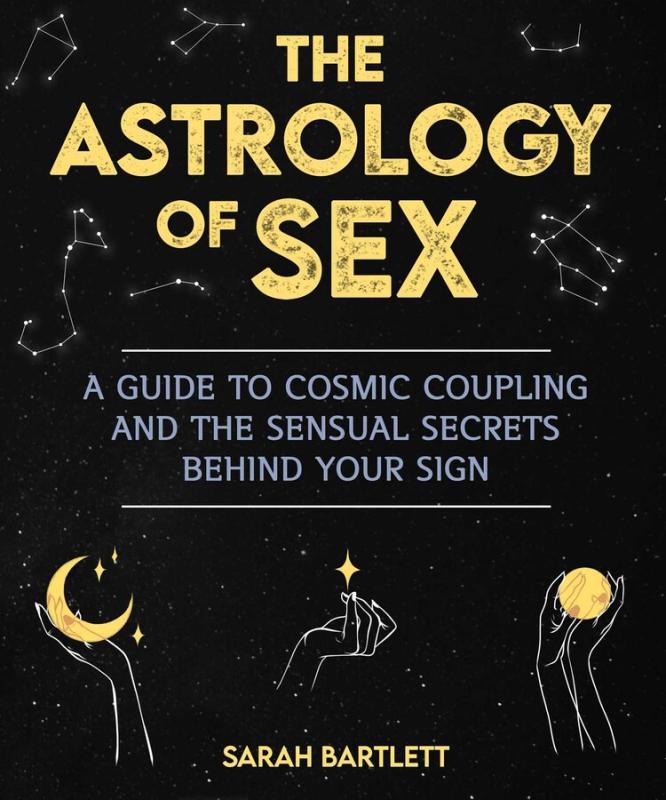 various constellations at the top of the cover and three hands holding the sun, the moon, and a star respectively.
