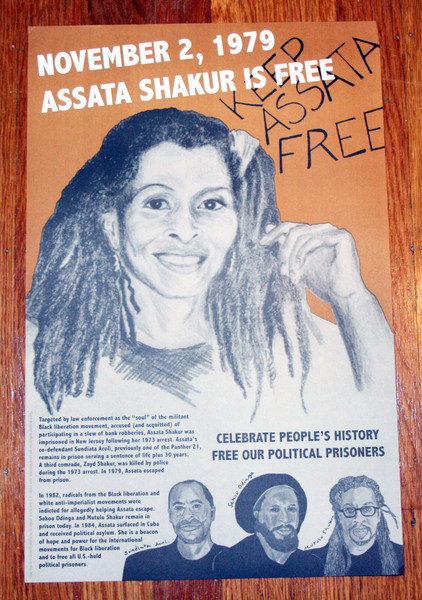 Assata Shakur is free poster by the  justseeds artists collective celebrate people's history