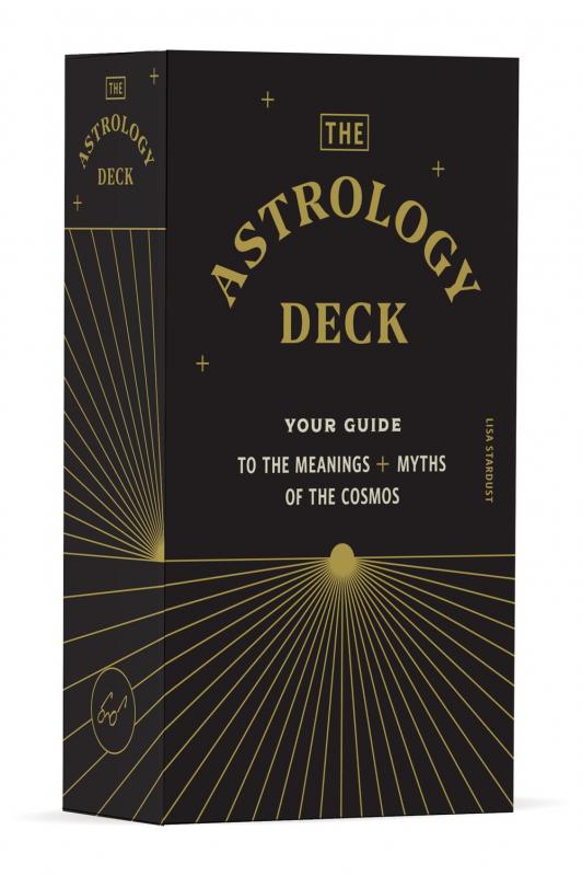 a black deck with gold writing and a sun setting or rising with golden rays spreading out below it