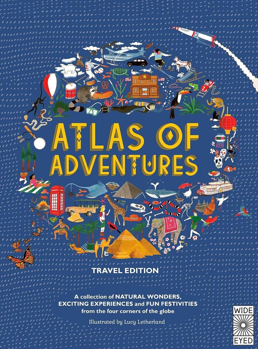 blue cover with collage of various landmarks with yellow text