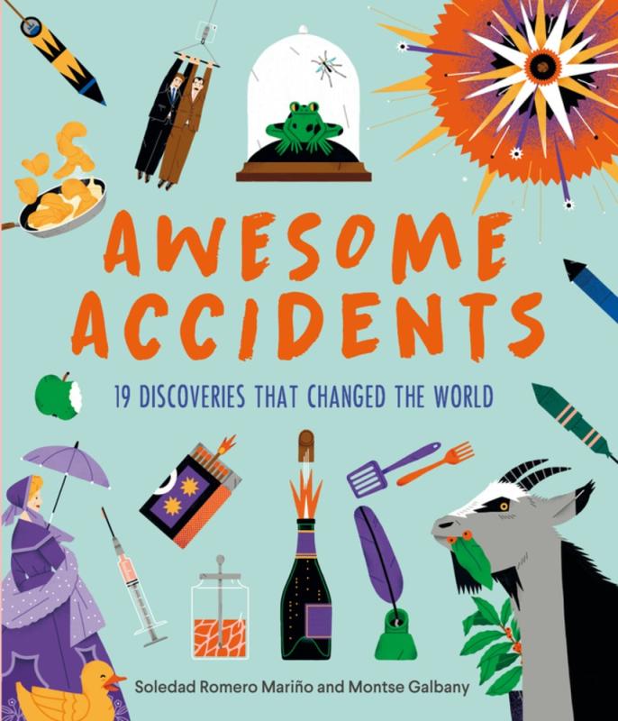 blue cover with orange text with collage of various inventions