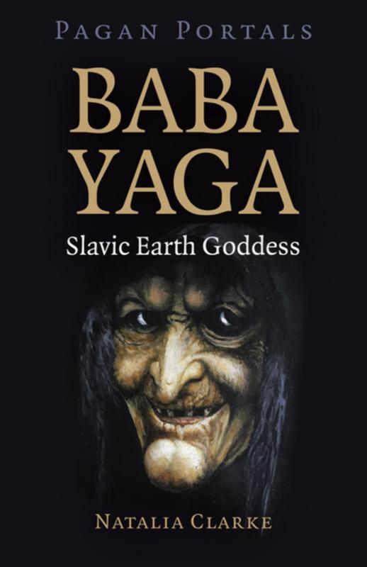 an image of baba yaga, a very witchy looking woman with a pronounced chin and nose and white eyes.