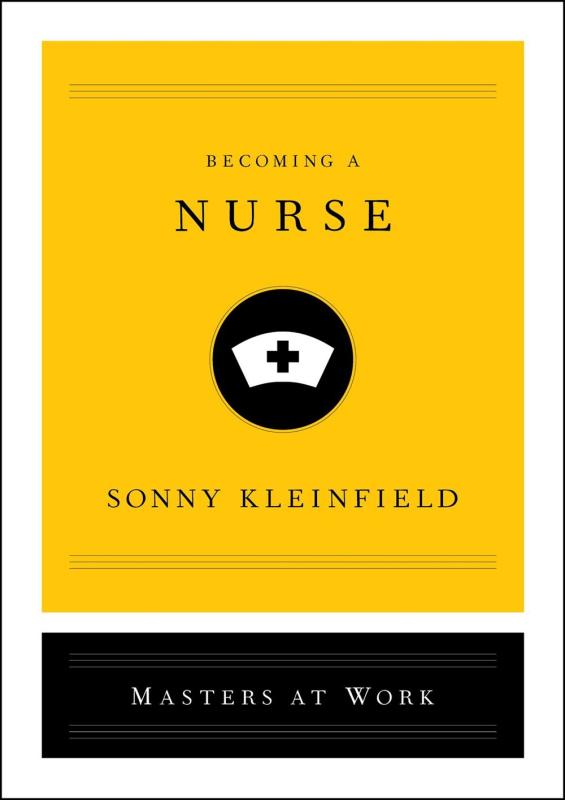 an icon of a nurses hat in a black circle at the center of the yellow cover