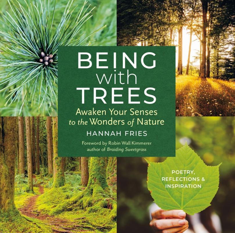 Book cover featuring four colorful photographs of trees, with title text over green square in center.
