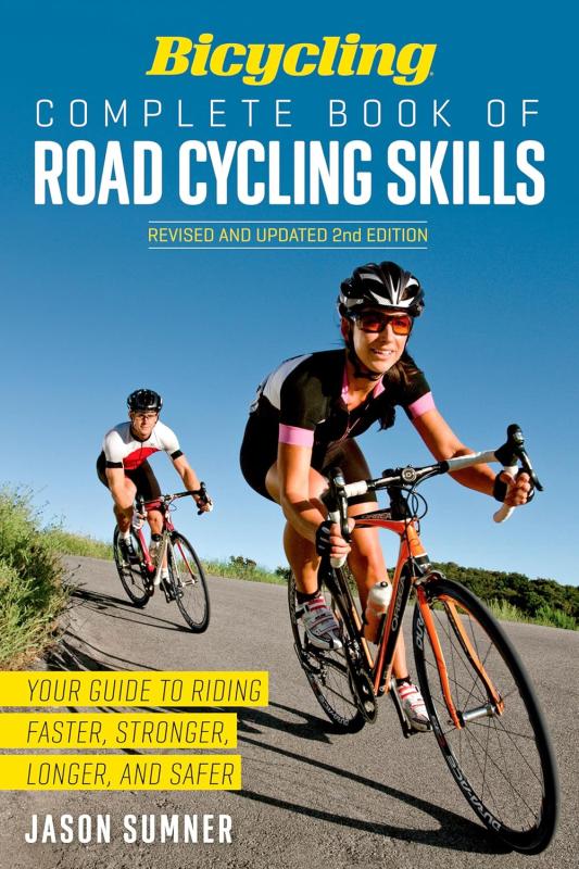 blue sky with two people riding bikes with white text