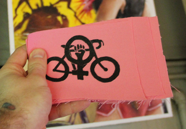 feminist bicycle fist canvas patch