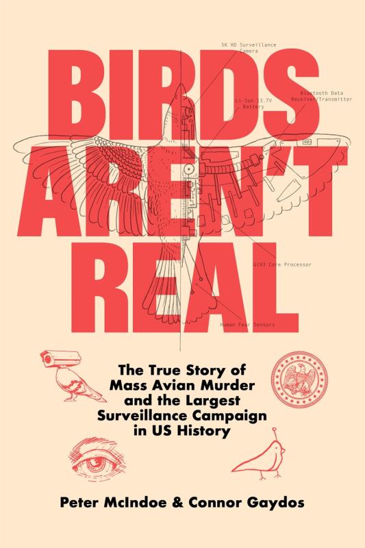 the title in a bold red font, above some line drawings of a bird with a camera for a head, an eye, and more