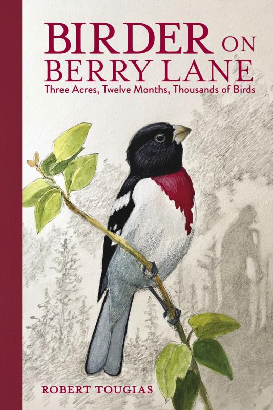 tan cover with berry pink spine and text with illustration of a bird perched on a twig