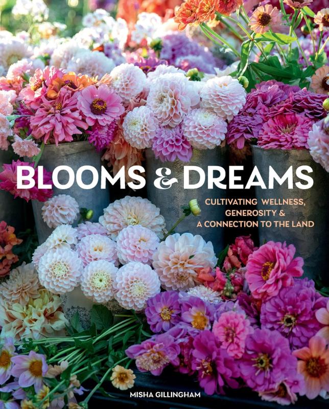 colorful illustration of flowers with bold white text