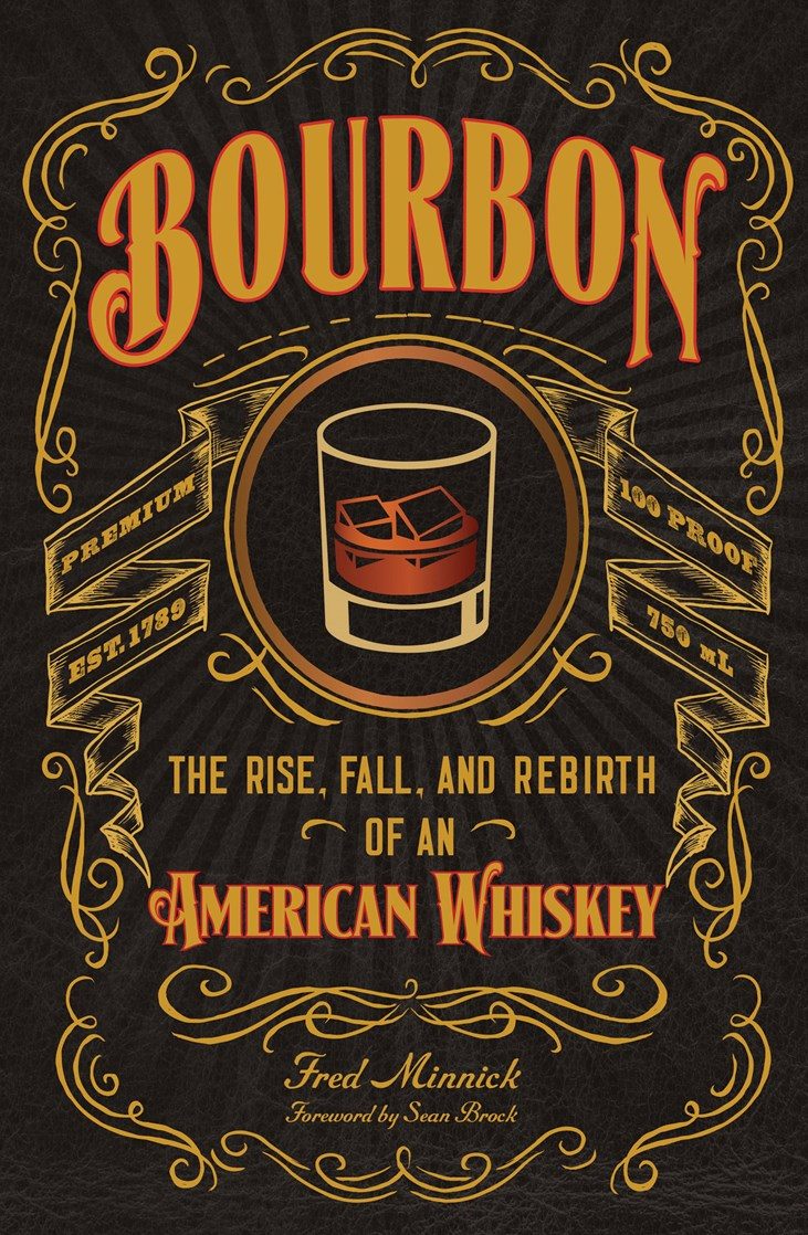 brown cover with bold orange text and illustration of glass with bourbon inside
