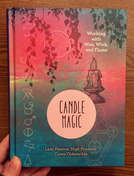 Cover of Candle Magic: Working with Wax, Wick, and Flame by Lady Passion [A trippy little candle burns through arcane symbols galore).