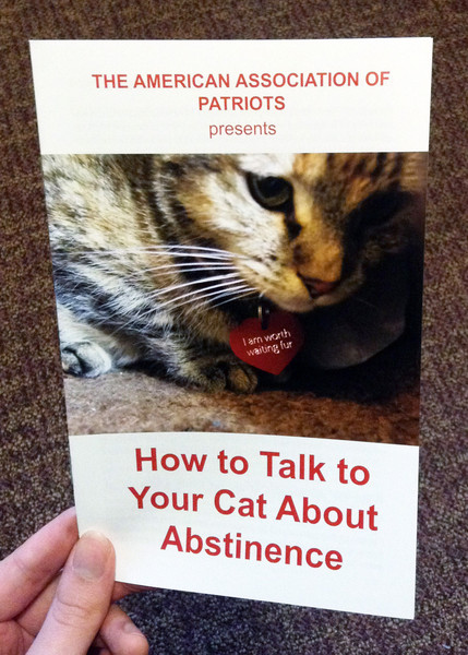 How to Talk to Your Cat About Abstinence zine cover by the American Association of Patriots