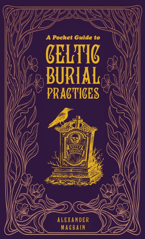 Ornate illustrations featuring a bird resting on a tombstone, surrounded by trees and foliage.