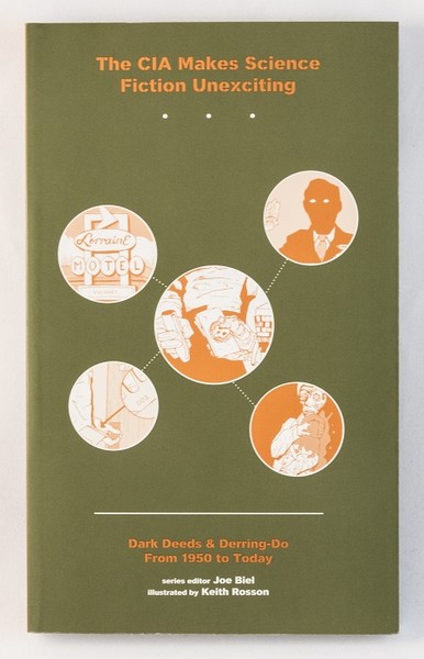 A green book with an orange and white web-diagram of people, events, and mystery