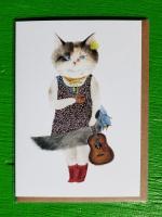 Furcoats and Backpacks greeting card (Coconut - floral dress)