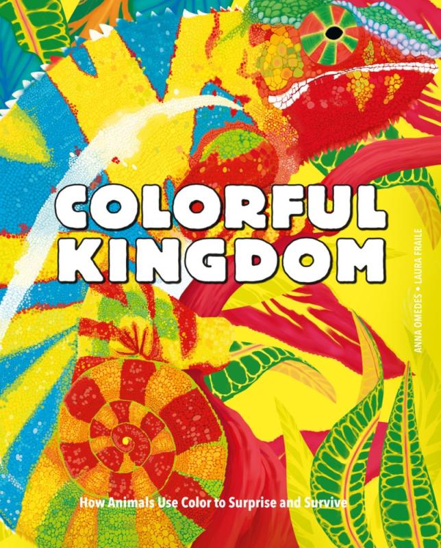 vividly colored animals in front of plants with bold white text