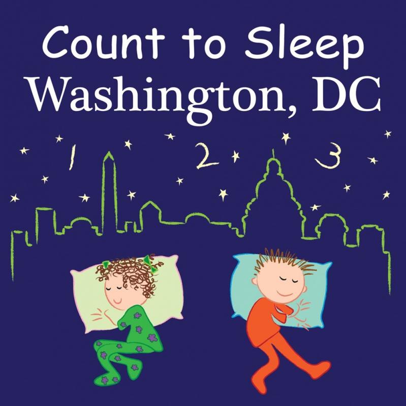 two kids asleep set against the outline of the DC skyline