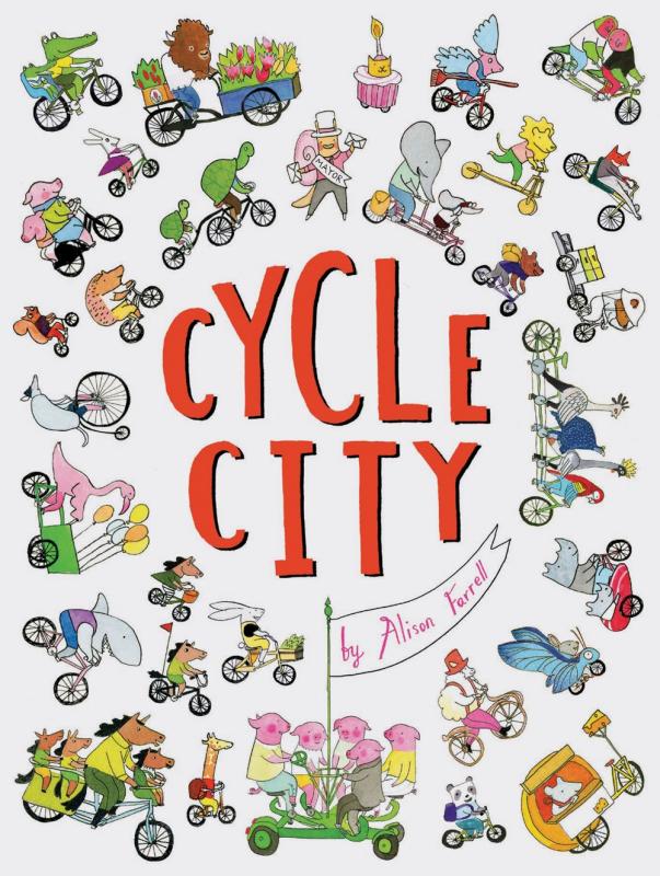 images of cute animals on cycles forming a circle around the title text