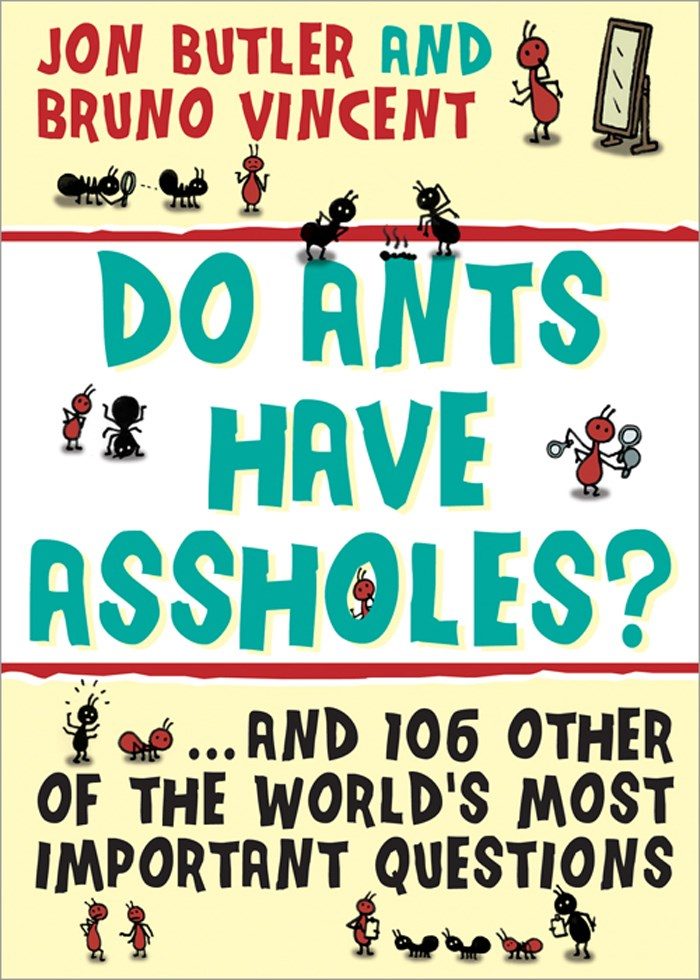 yellow and white cover with black and green text with ants crawling all around
