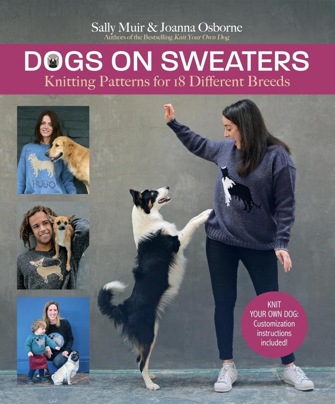 grey cover with collage of people with dogs patterns on their sweaters