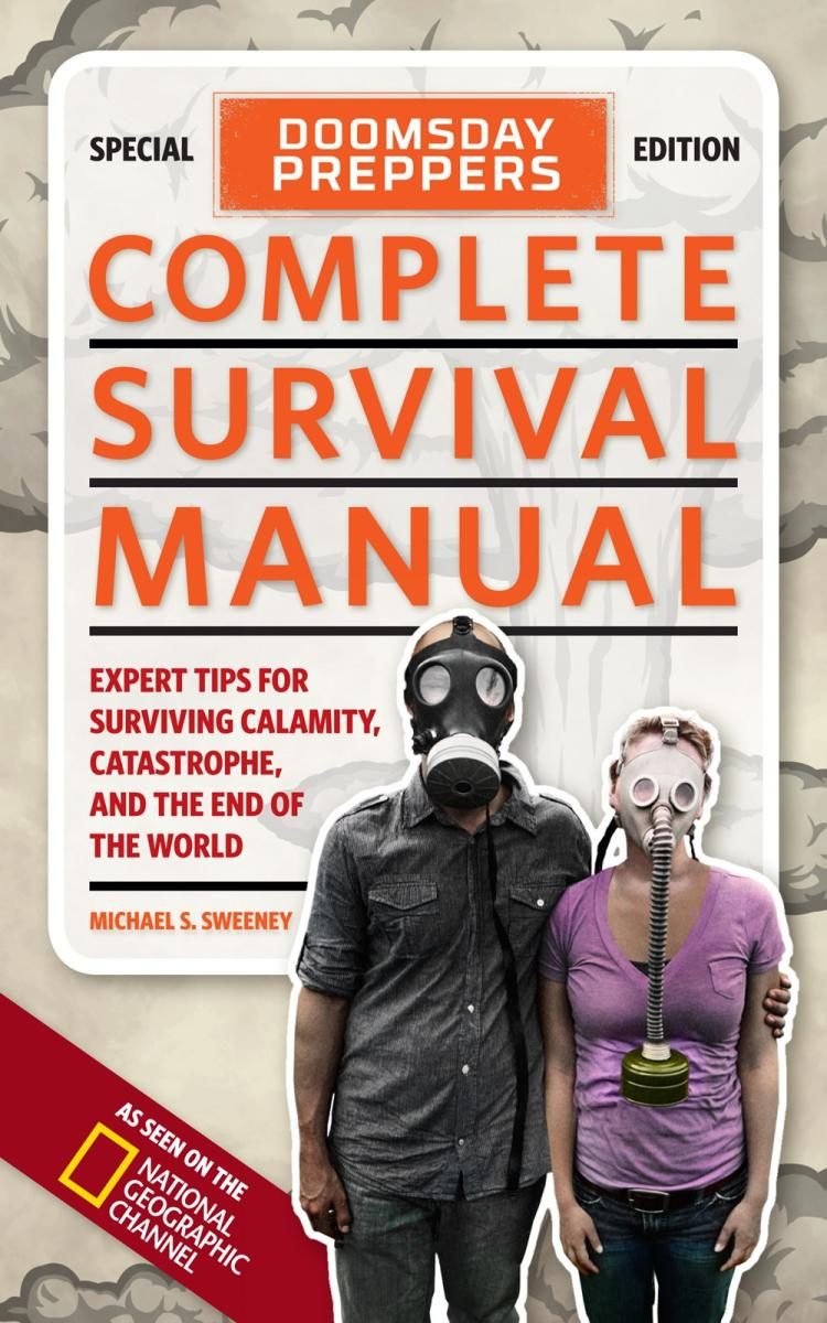 two people with gas masks with orange bold text