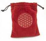 White Embroidered Flower of Life on Red Drawstring Bag