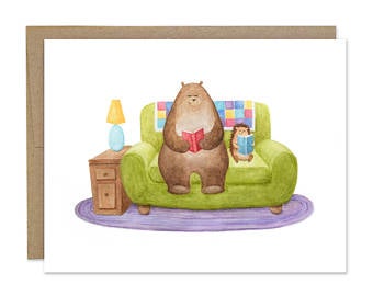 Dream Date Greeting Card (Bear + Porcupine reading on the couch)