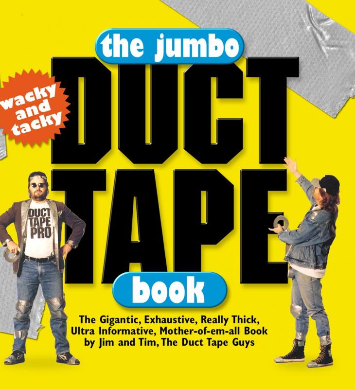 Yellow cover with photos of two men with duct tape.