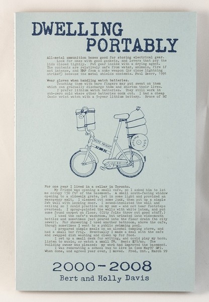 A blue book with blue text covering the cover as well as a blue drawing of a decked-out bike